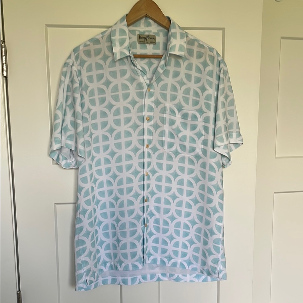 NWT Kenny Flowers The Maldives Blue Geometric Men's Shirt Size L
